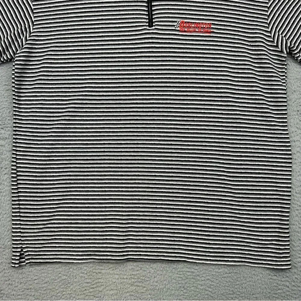 Darlington Raceway Polo Shirt Mens Large Black‎ White Striped NASCAR Racing Zip